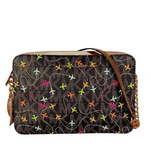 Michael Kors Jet Set Brown Multi East West Airplane Print Crossbody Bag, NWT